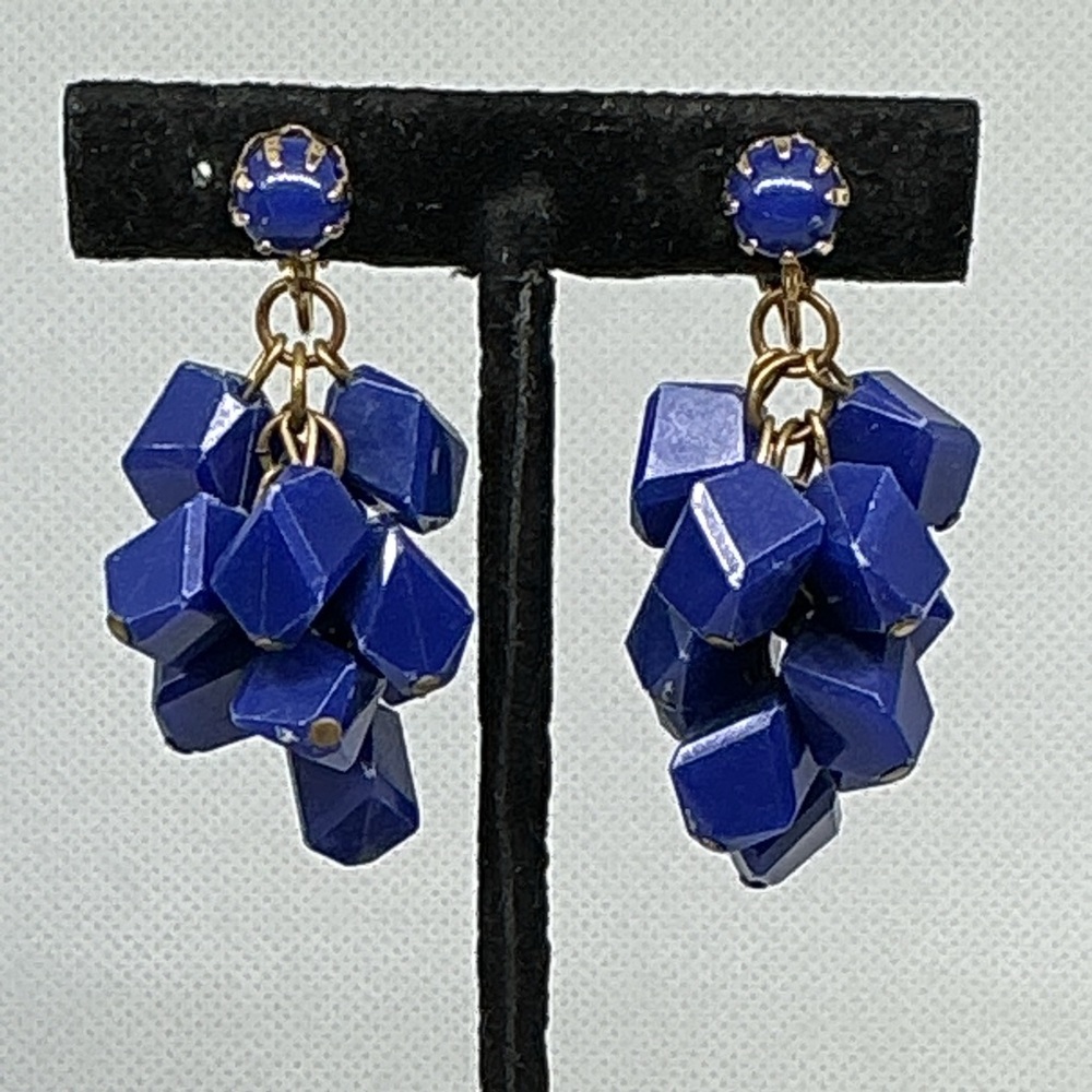 Vintage Blue Acrylic Cha Cha Clip On Earrings